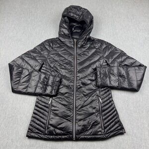 Calvin Klein Jacket Womens Petite Small PS‎ Black Packable Down Puffer Hooded
